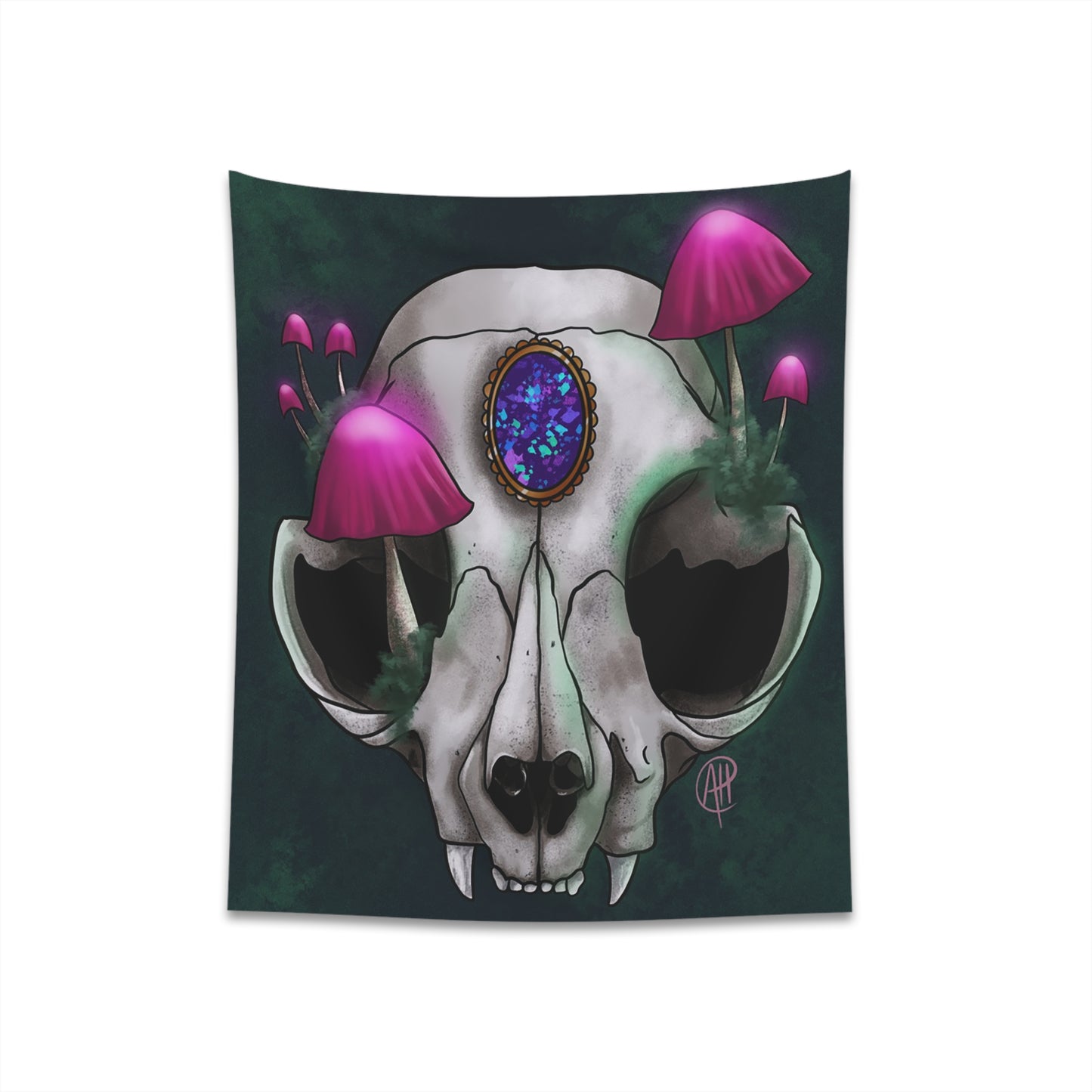 Mushroom Cat Skull Printed Wall Tapestry