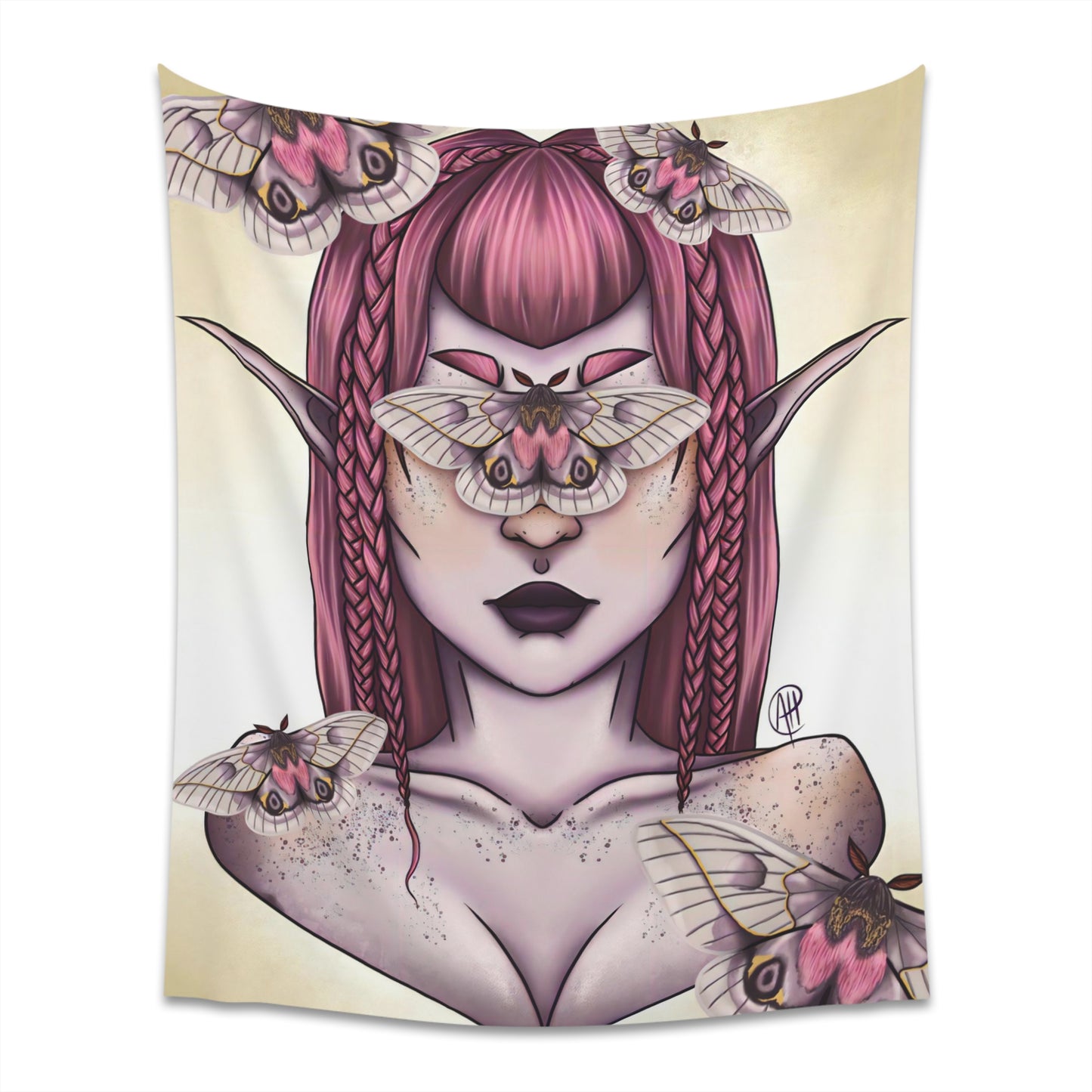 Moth Girl Printed Wall Tapestry