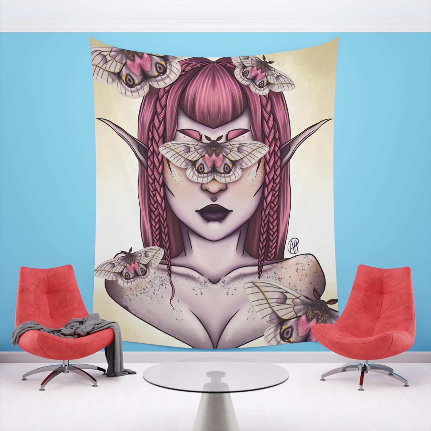 Moth Girl Printed Wall Tapestry