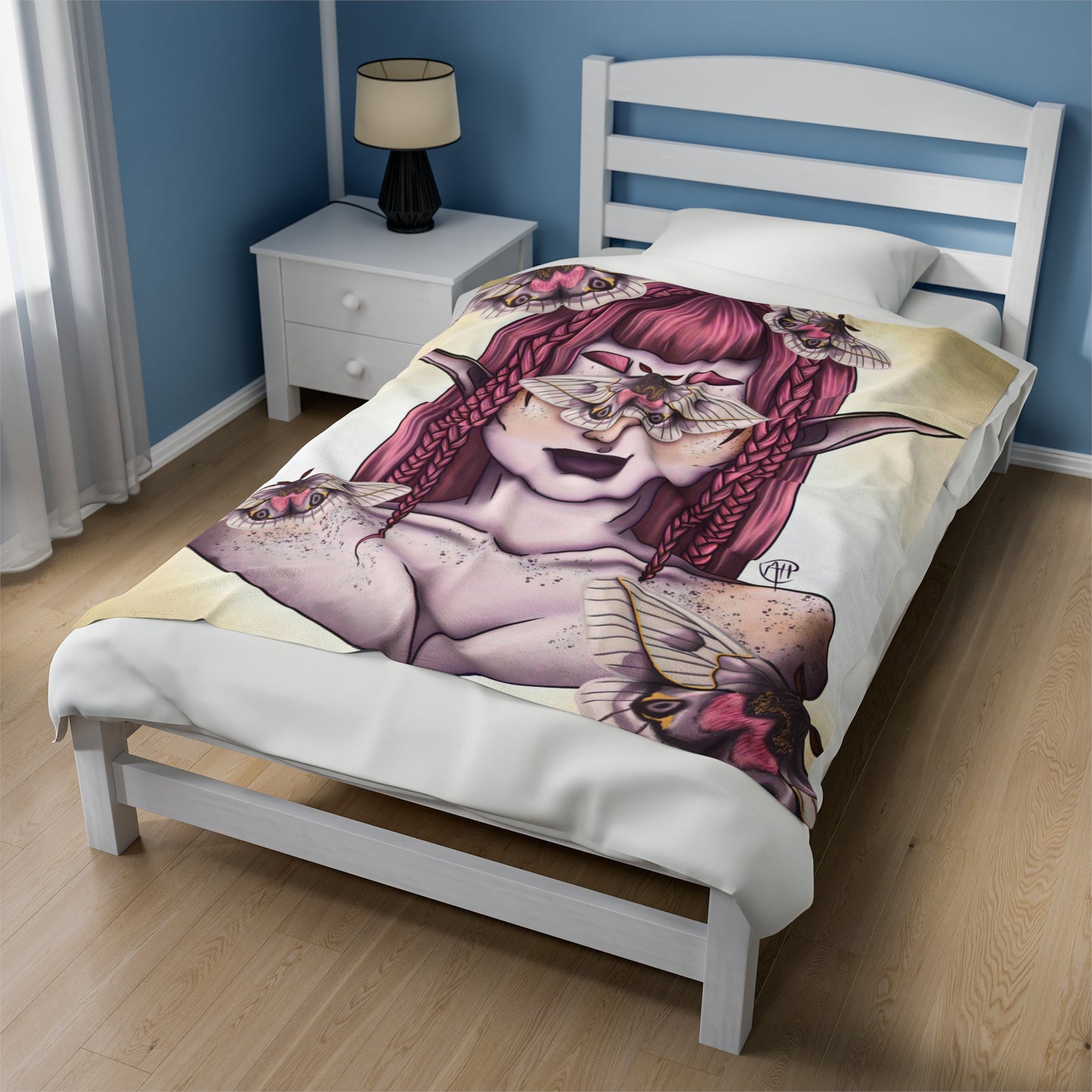 Moth Girl Velveteen Plush Blanket