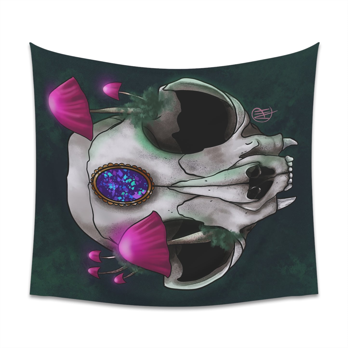 Mushroom Cat Skull Printed Wall Tapestry