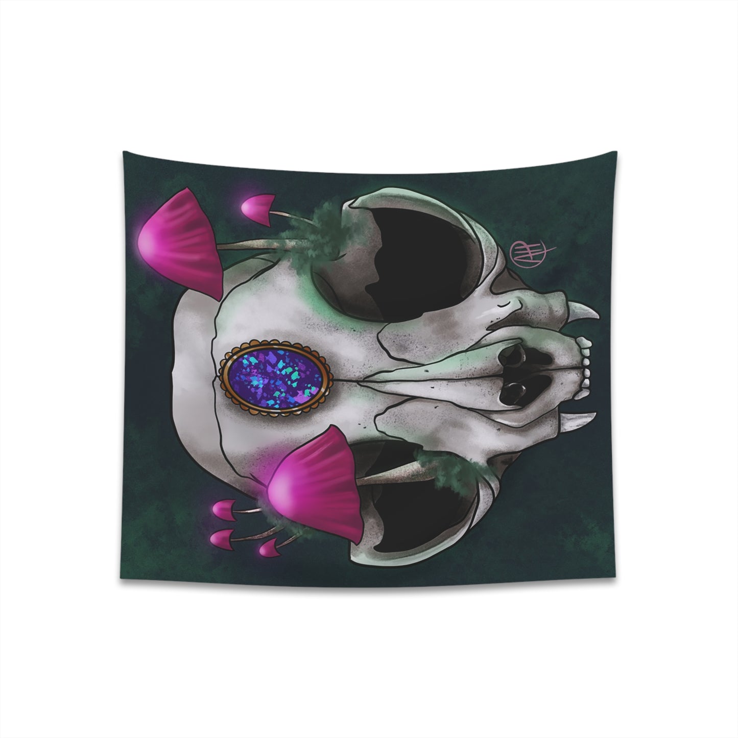 Mushroom Cat Skull Printed Wall Tapestry