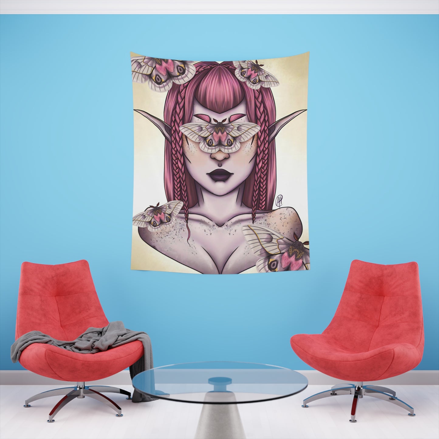 Moth Girl Printed Wall Tapestry