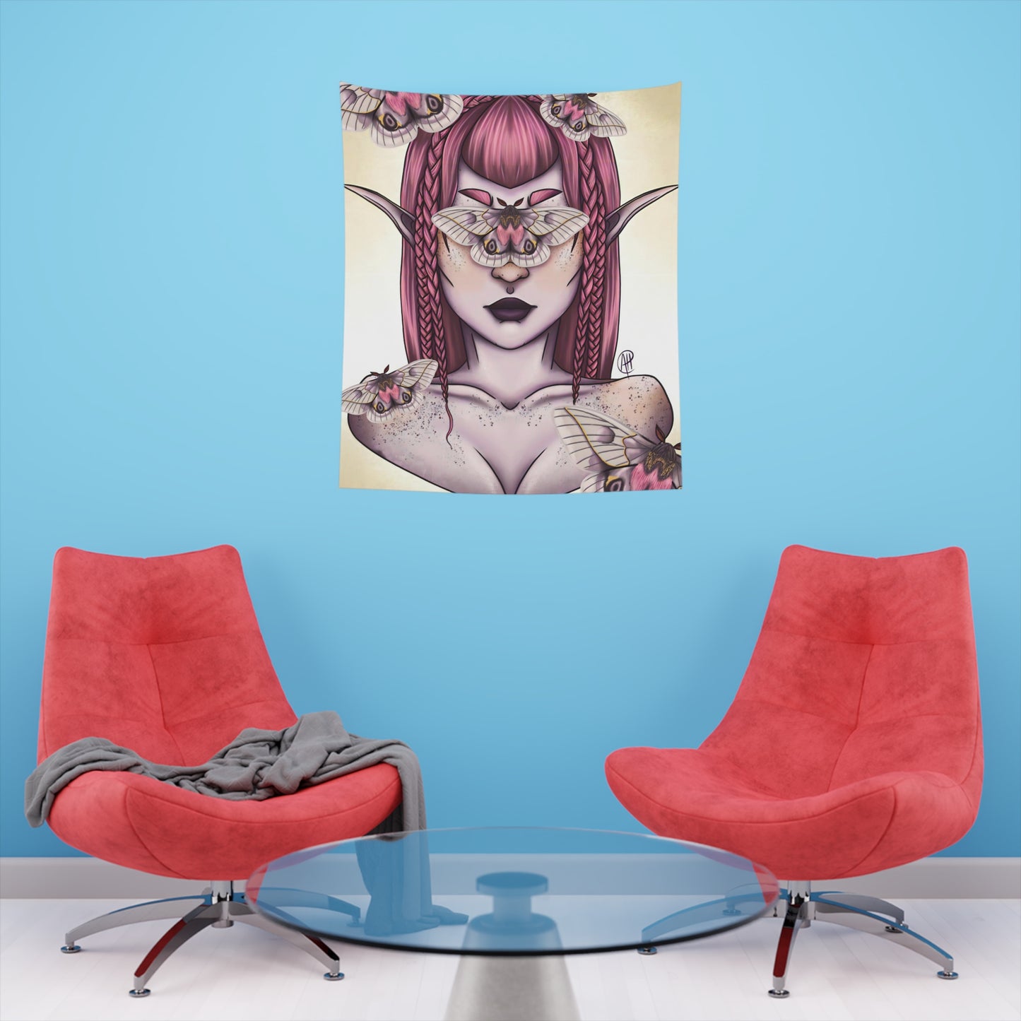 Moth Girl Printed Wall Tapestry