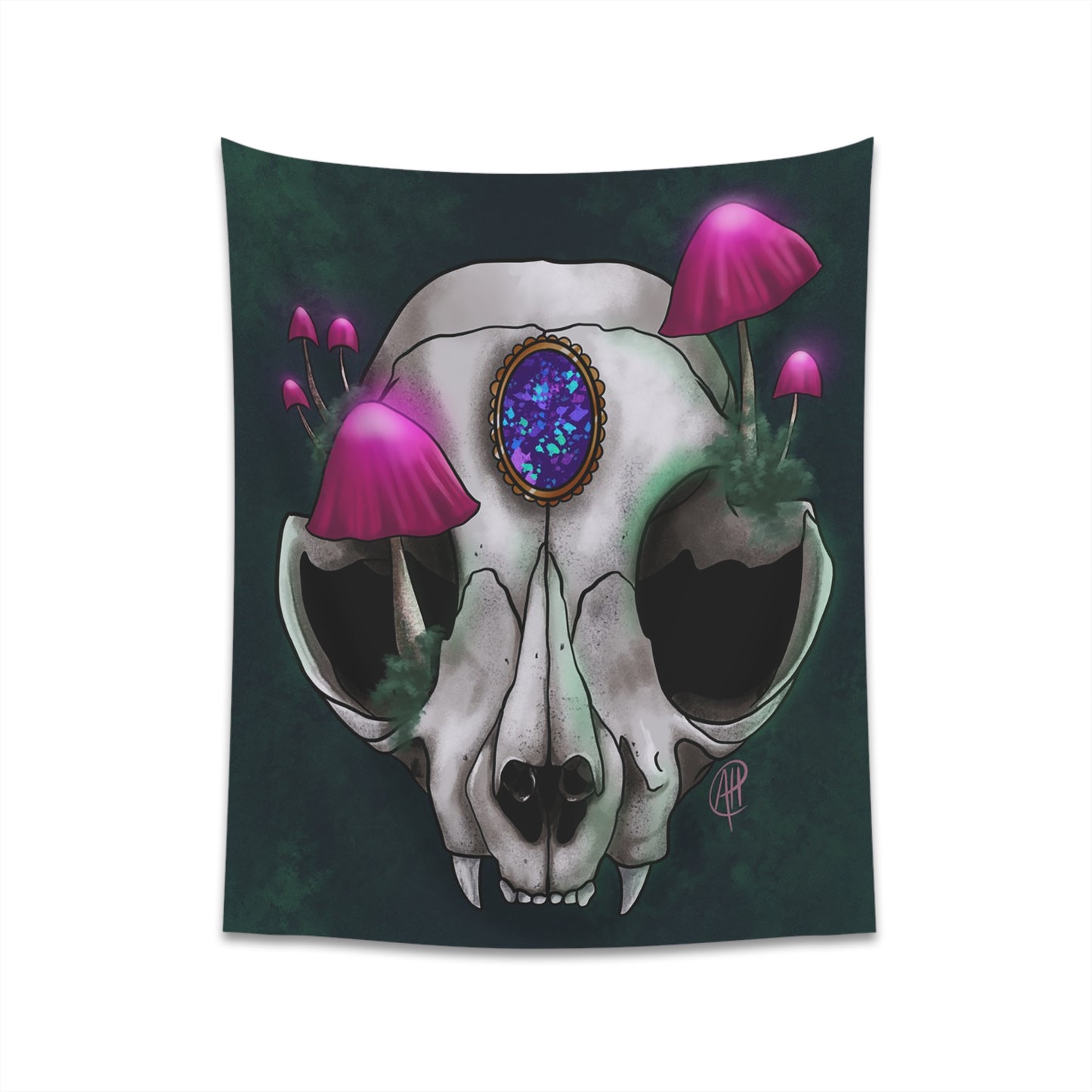 Mushroom Cat Skull Printed Wall Tapestry