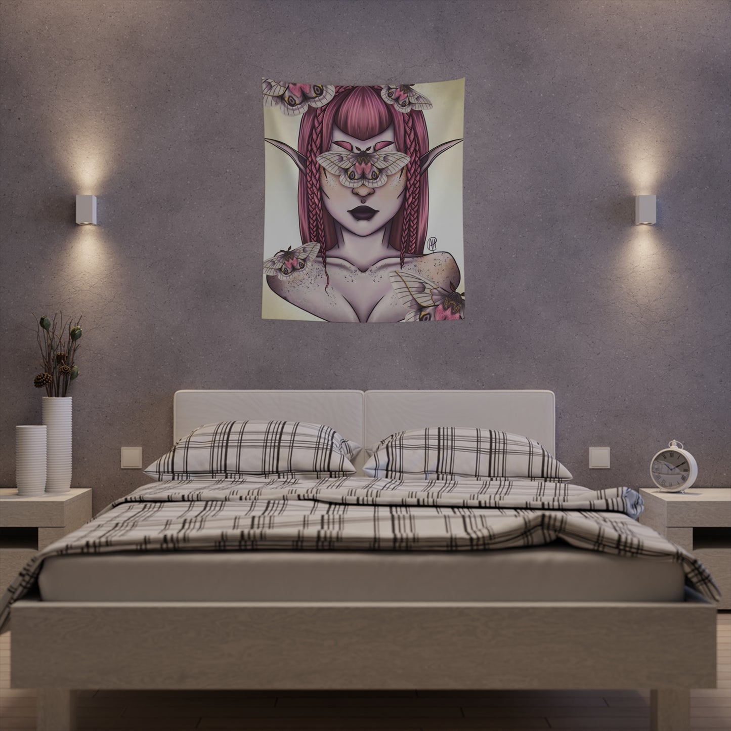 Moth Girl Printed Wall Tapestry