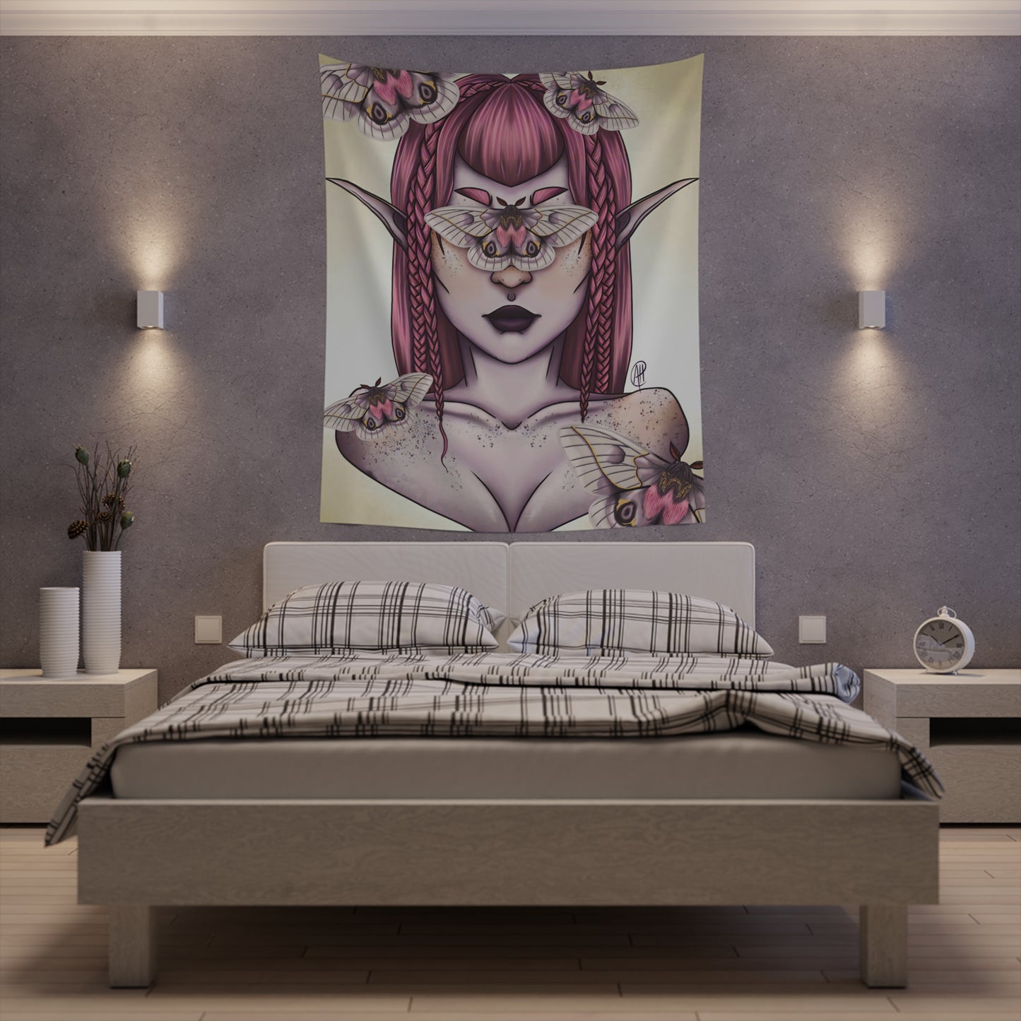 Moth Girl Printed Wall Tapestry