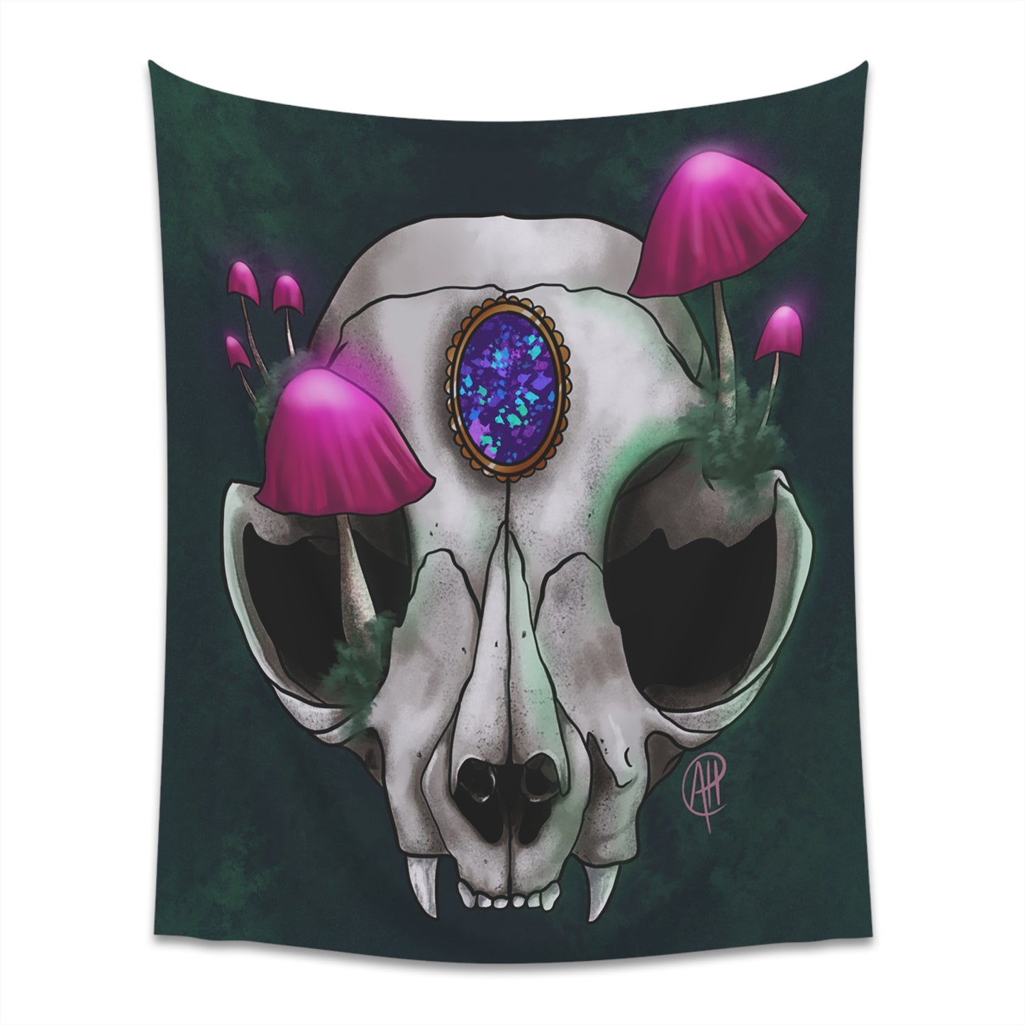 Mushroom Cat Skull Printed Wall Tapestry