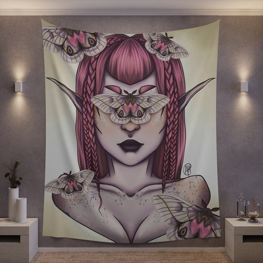 Moth Girl Printed Wall Tapestry