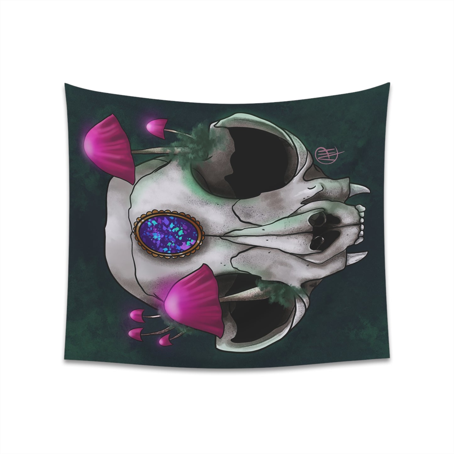 Mushroom Cat Skull Printed Wall Tapestry